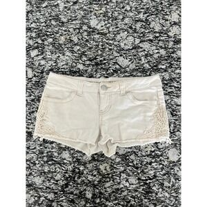 Mossimo Supply Co Cream Lace Trim Denim Shorts Size 5 Fit 6 Low Rise Boho Frayed